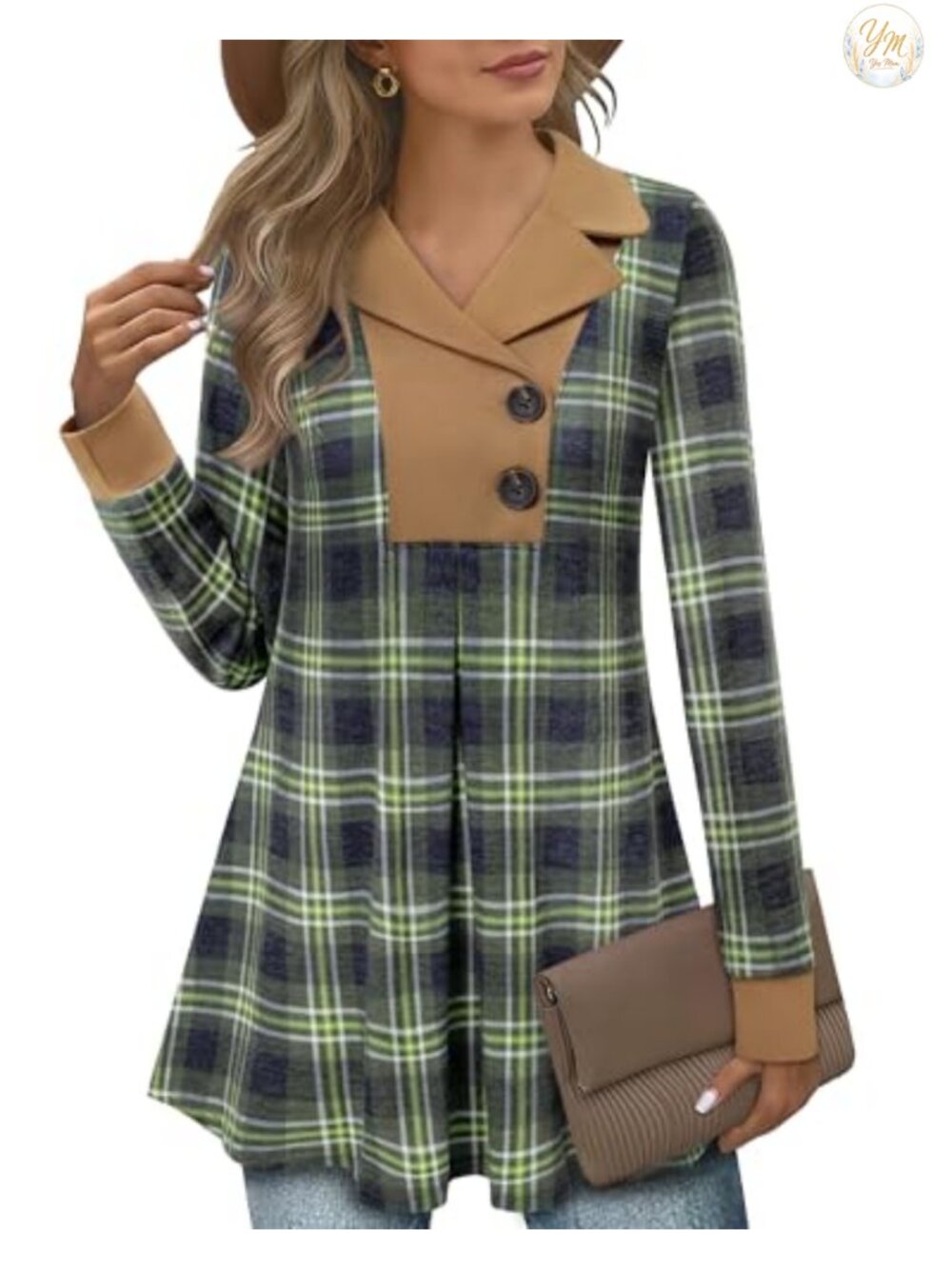 Women's Swing Tunic Notch Collar Button Sweatshirt Long Sleeve Pullover